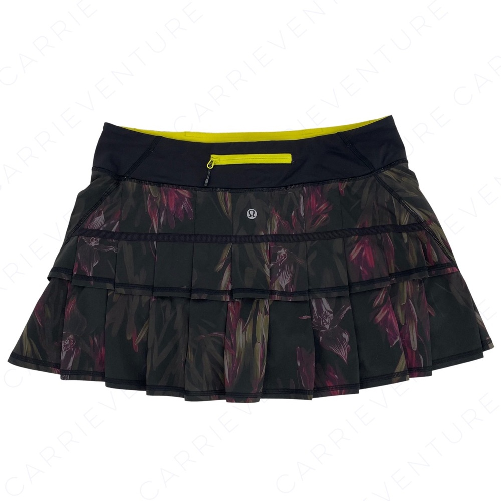 lululemon athletica Black Floral Tiered Tennis Skort with Yellow Trim